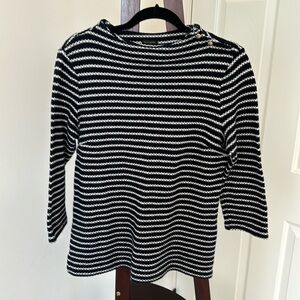 Women’s Talbots Navy Blue White Stripe 100% Cotton 3/4 Sleeve Sweater Size L